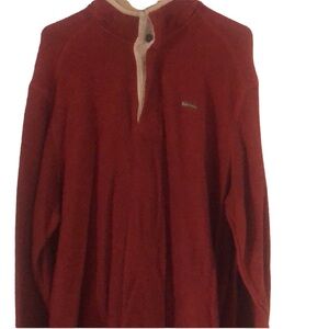 Banded fall burnt orange men’s hommes nubby fleece Henley burnt orange sweater